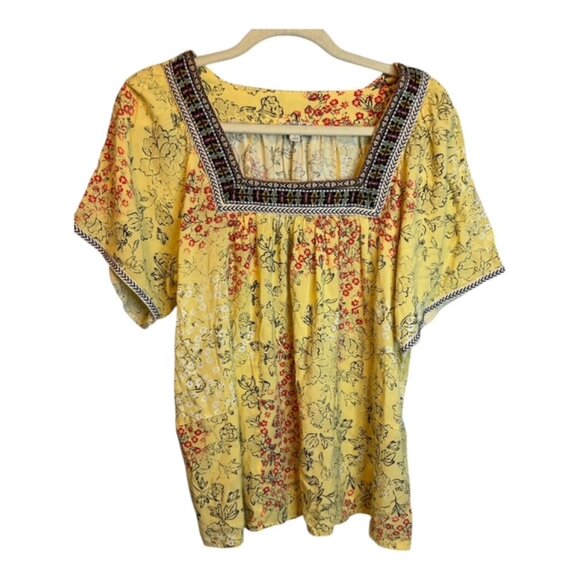 One World Blouse Shirt Women's Size‎ Large lightweight Floral Embroidered Yellow - Picture 1 of 4